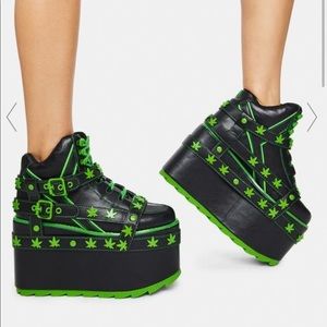 YRU Qozmo Bondage Weed Platform Sneakers Black Green (RARE / DISCONTINUED STYLE)